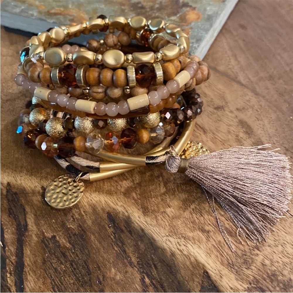 Modern Boho Mixed Wood & Beads Bracelet Stack - Picture 3 of 6